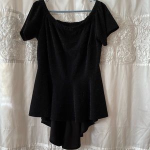 Zenobia Black Sparkle Peplum High Low Top Size 18